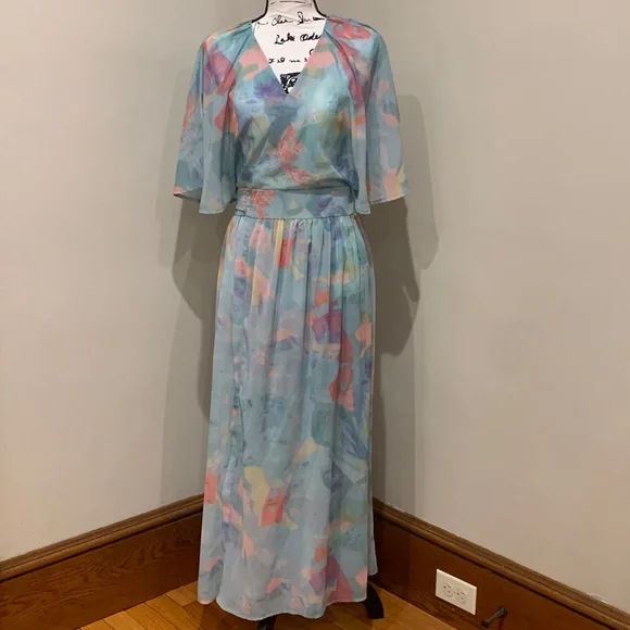 NWOT Annabelle 87 Blue Patterned Full Length Wrap Dress, Uk Size 3 - Picture 1 of 8